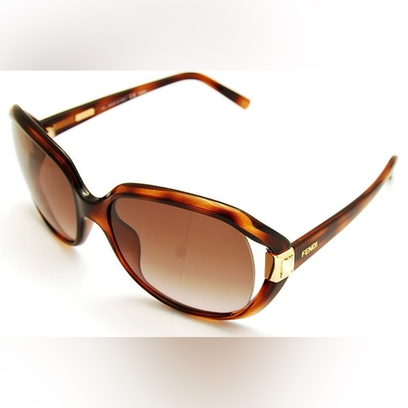 FENDI Tortoise Shell Sunglasses in Havana / Brown Gradient w Gold & Crystals EUC - Picture 1 of 16